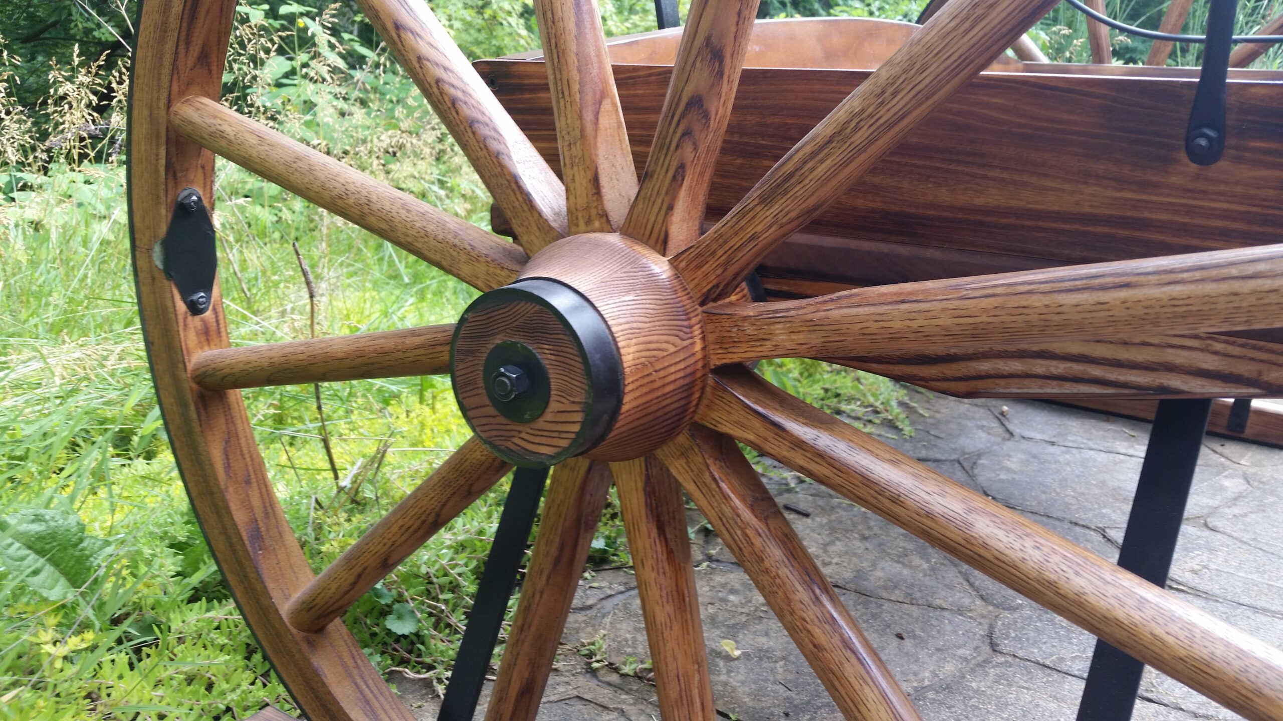 Brown wooden wagon wheel